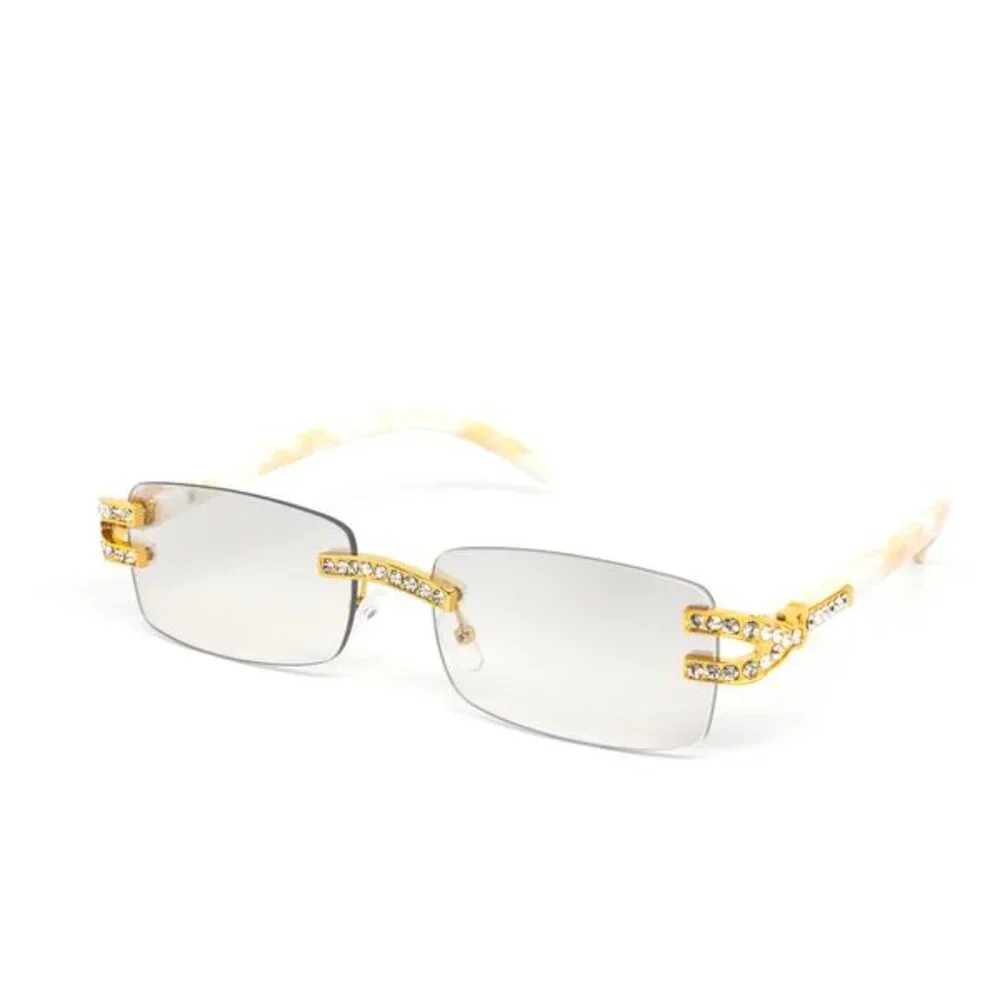 Men Clear Sunglasses Square Gold Classic Shades Hip Hop Iced Out Diamond Lentes‎